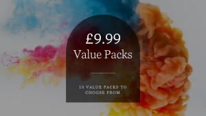 £9.99 packs 10 to choose from 12x12inch size